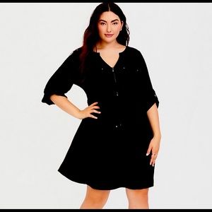 BLACK DRAWSTRING CHALLIS SHIRT DRESS